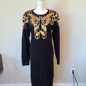 VINTAGE Sequin Midi dress Size M Silk Outlander